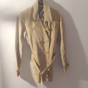 Beige Genuine leather Tench coat 🧥